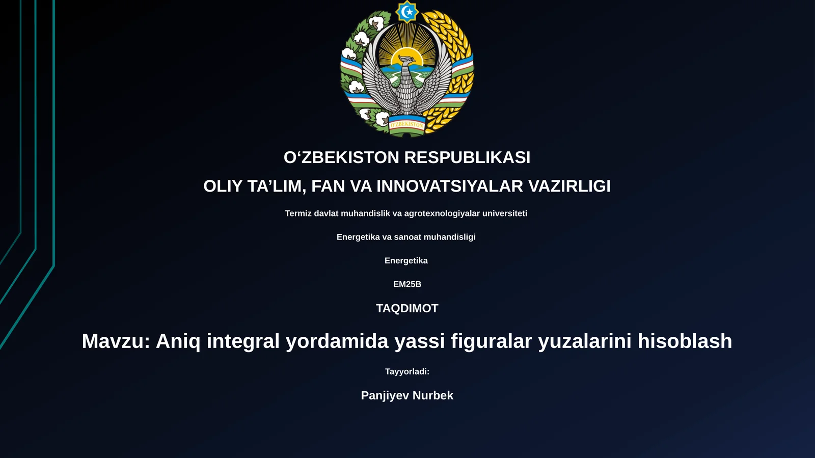 Aniq integral yordamida yassi figuralar yuzalarini hisoblash