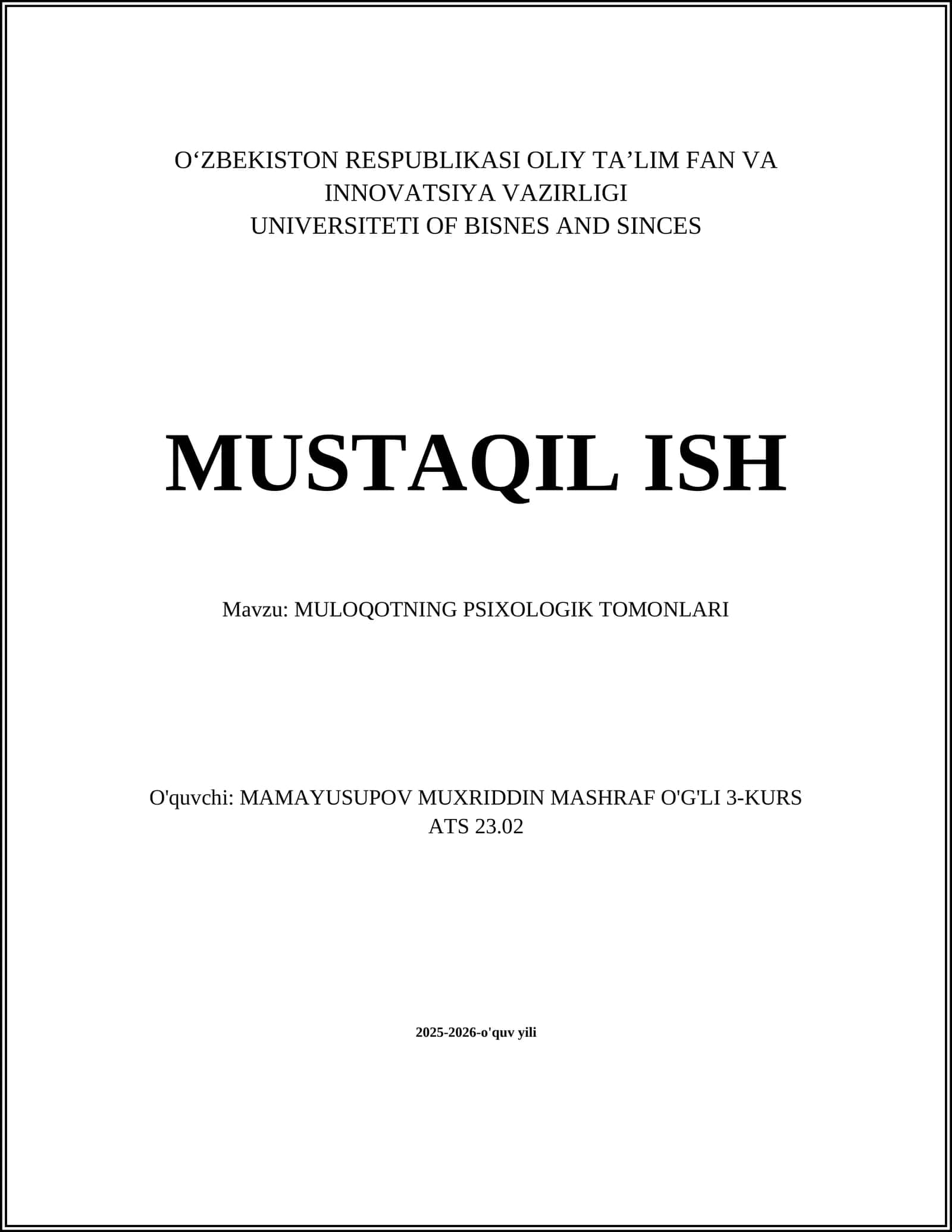 MULOQOTNING PSIXOLOGIK TOMONLARI