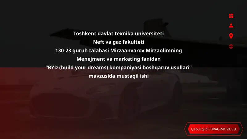 BYD (build your dreams) kompaniyasi boshqaruv usullari