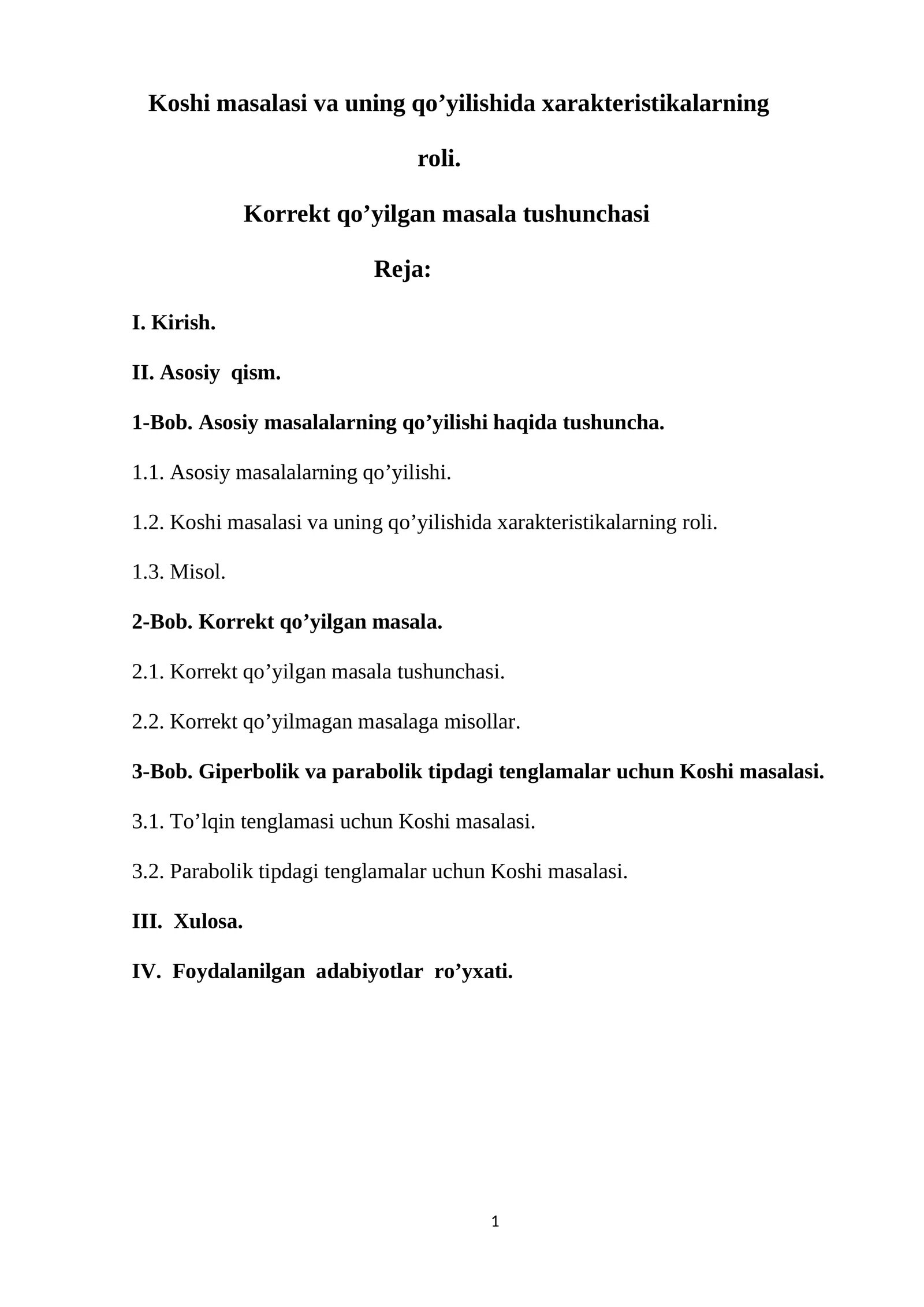 Koshi masalasi va uning qo’yilishida xarakteristikalarning roli