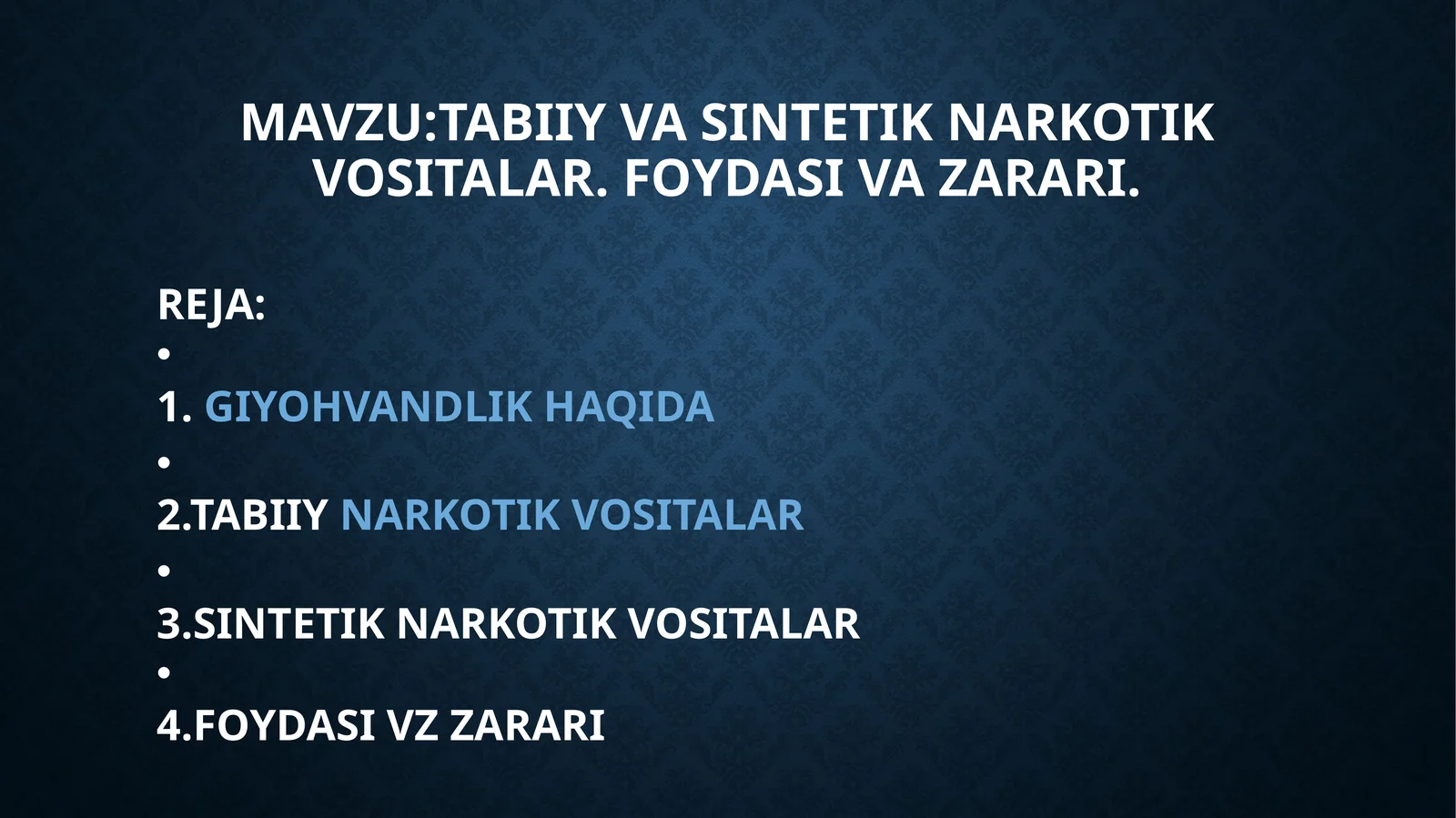 Tabiiy va sintetik narkotik vositalar