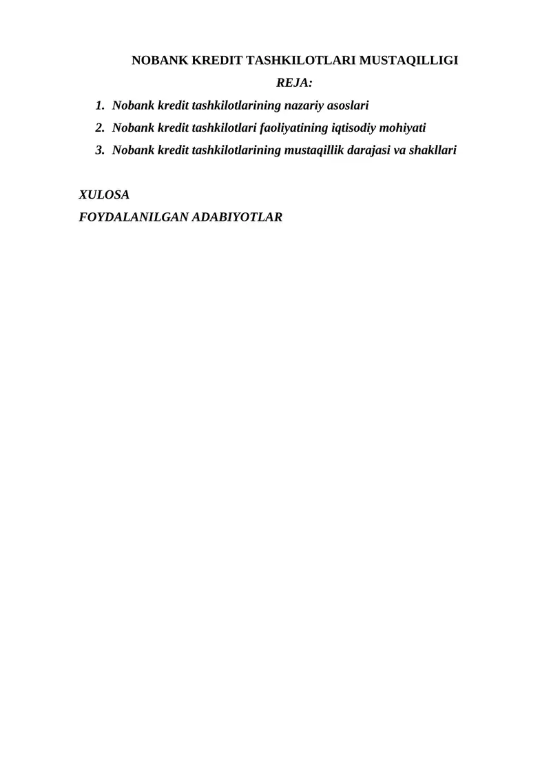 NOBANK KREDIT TASHKILOTLARI MUSTAQILLIGI