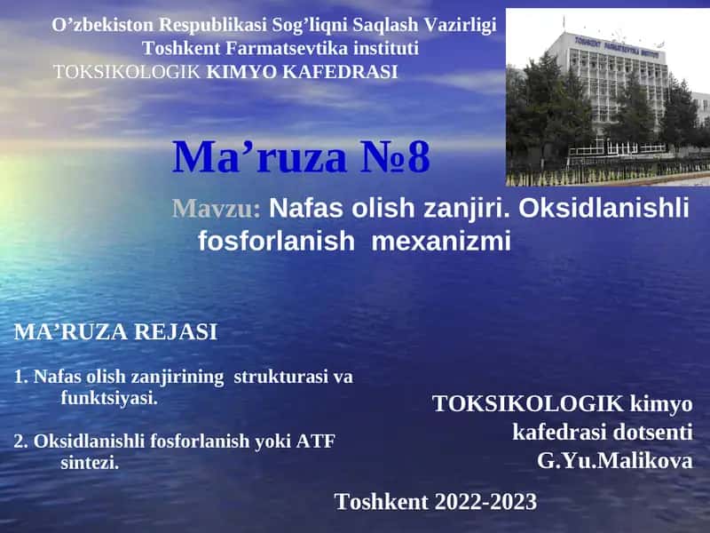 Nafas olish zanjiri.Oksidlanishlifosforlanish mexanizmi