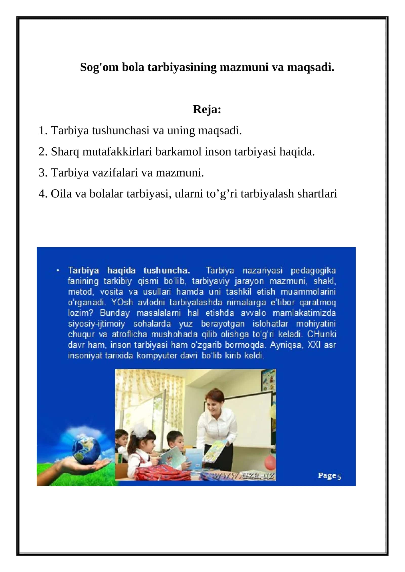 Sog'om bola tarbiyasining mazmuni va maqsadi