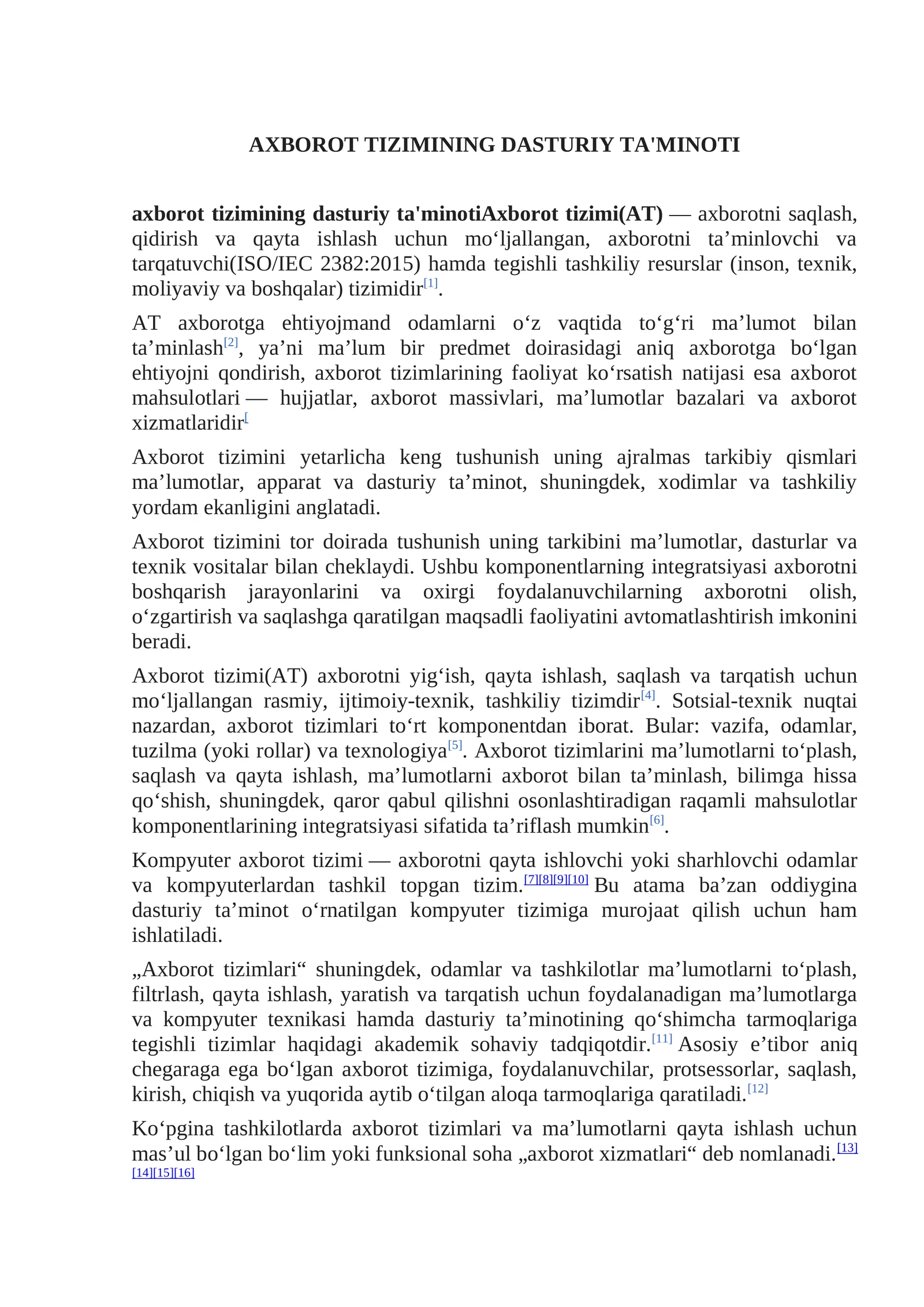 AXBOROT TIZIMINING DASTURIY TA'MINOTI