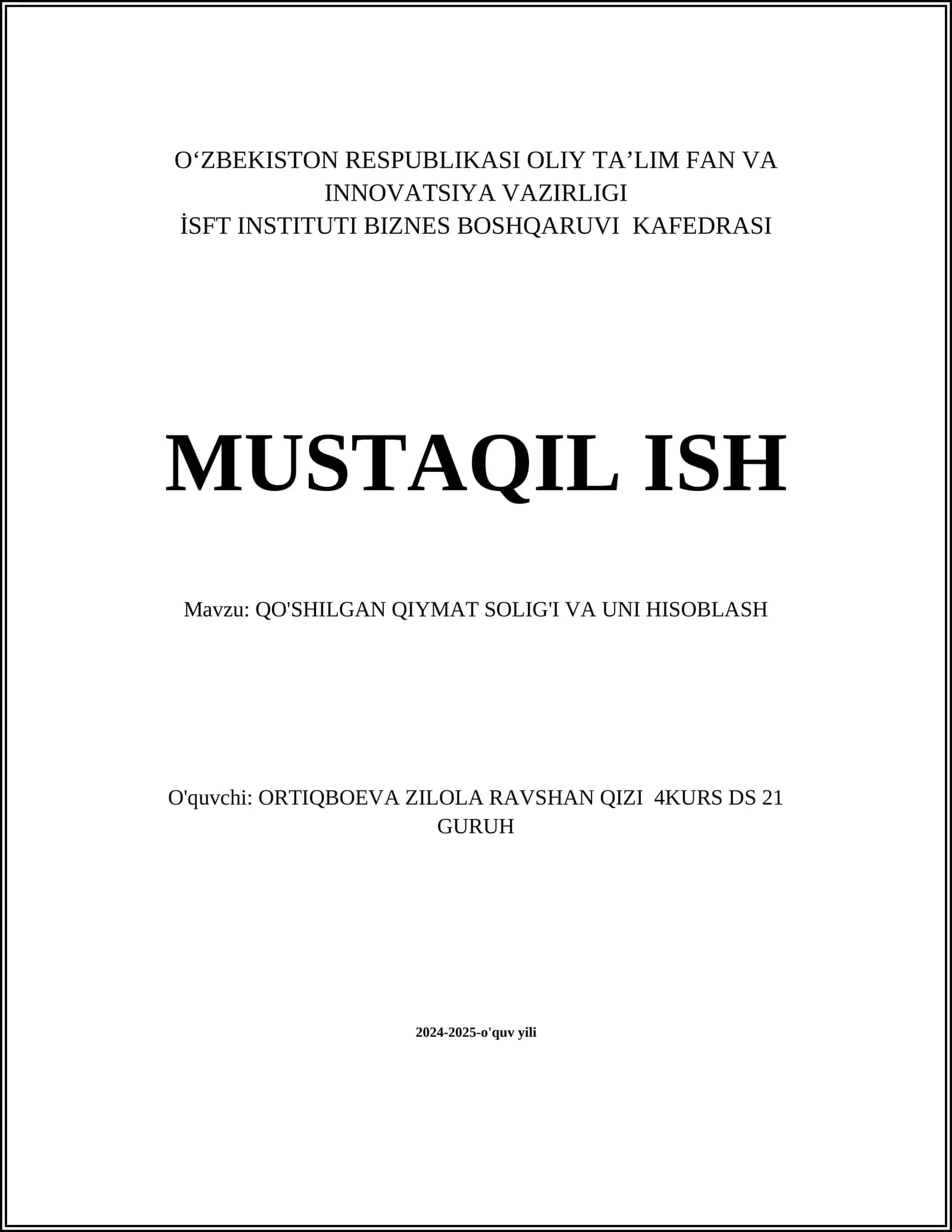Qo'shilgan Qiymat Solig'i va Uni Hisoblash