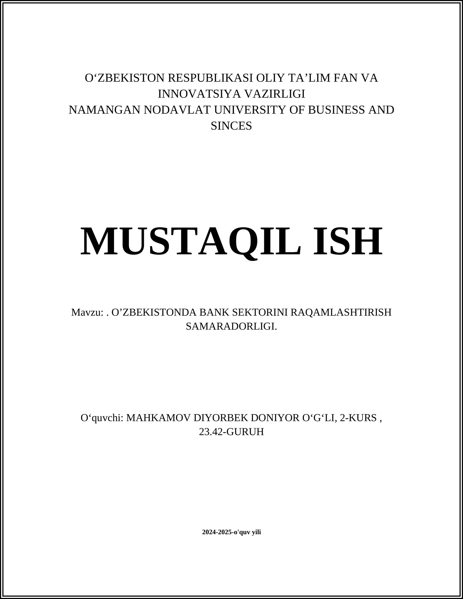O'ZBEKISTON RESPUBLIKASI OLIY TA’LIM FAN VA INNOVATSIYA VAZIRLIGI