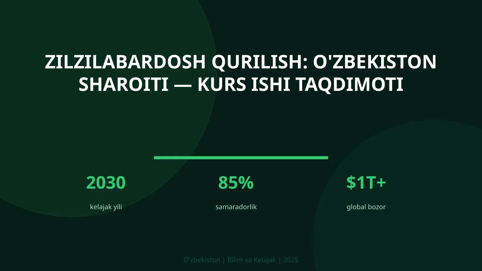 Zilzilabardosh qurilish: O'zbekiston sharoiti — kurs ishi taqdimoti