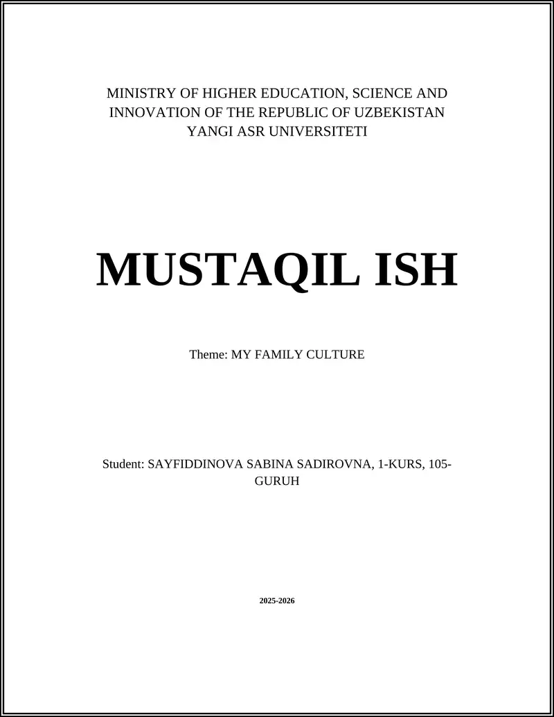 Yangi Asr Universiteti - Mustaqil Ish