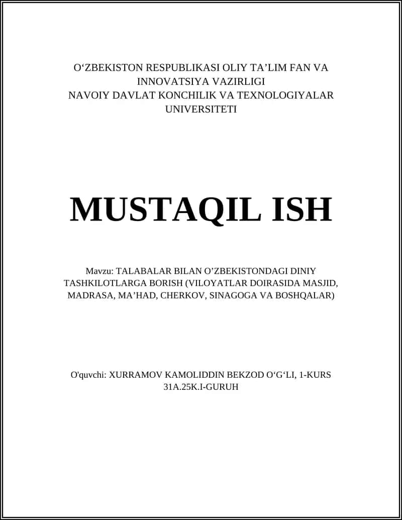 TALABALAR BILAN OʼZBEKISTONDAGI DINIY TASHKILOTLARGA BORISH