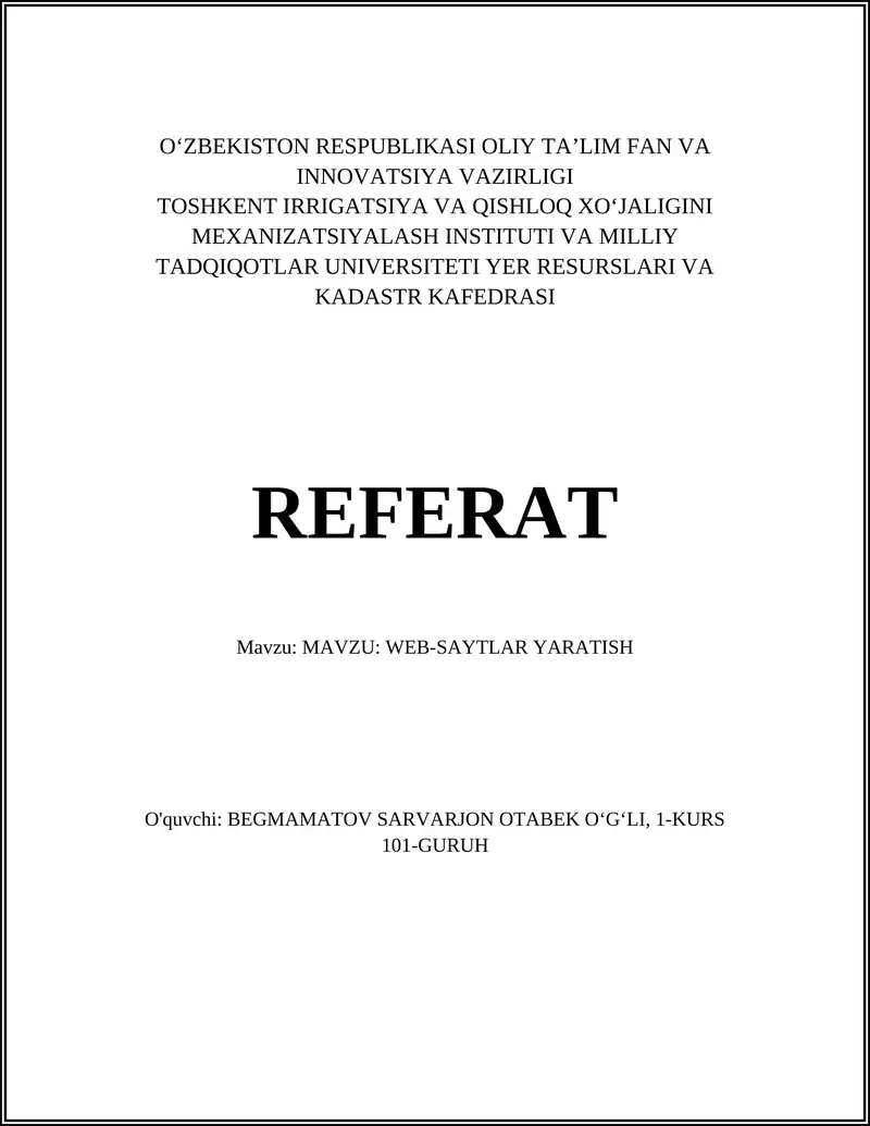 MAVZU: WEB-SAYTLAR YARATISH
