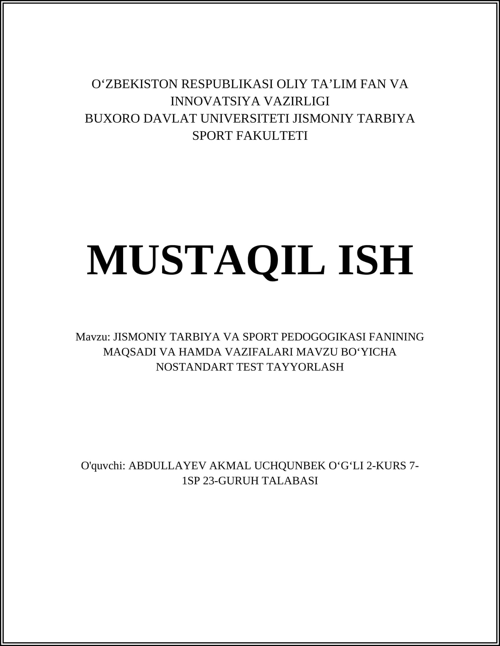 Jismoniy Tarbiya va Sport Pedagogikasi Fanining Maqsadi va Vazifalari