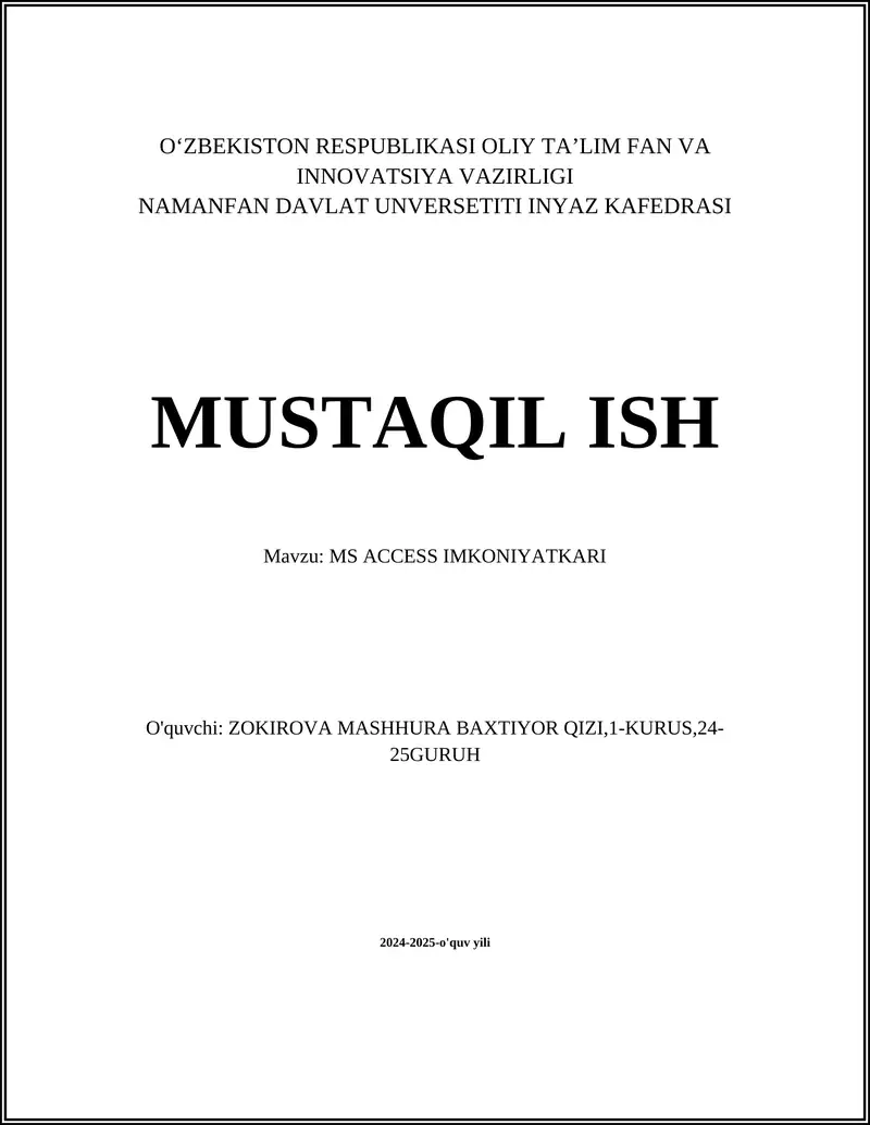 MS ACCESS IMKONIYATKARI
