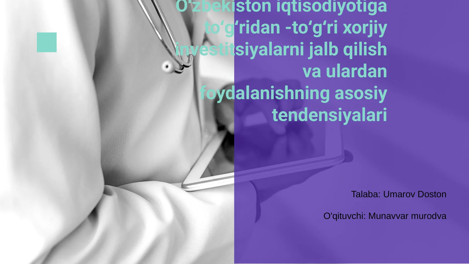 Oʻzbekiston iqtisodiyotiga toʻgʻridan-toʻgʻri xorijiy investitsiyalarni jalb qilish va ulardan foydalanishning asosiy tendensiyalari