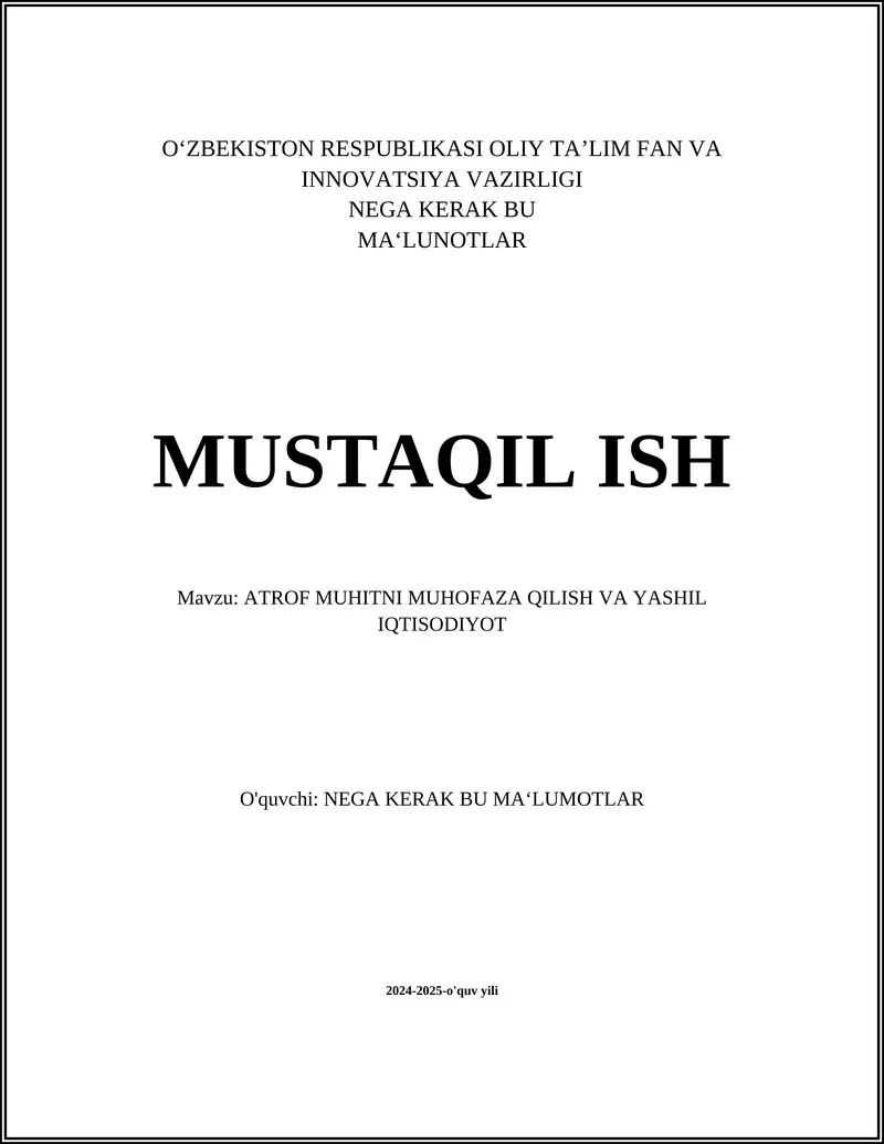 Atrof-muhitni muhofaza qilish va yashil iqtisodiyot