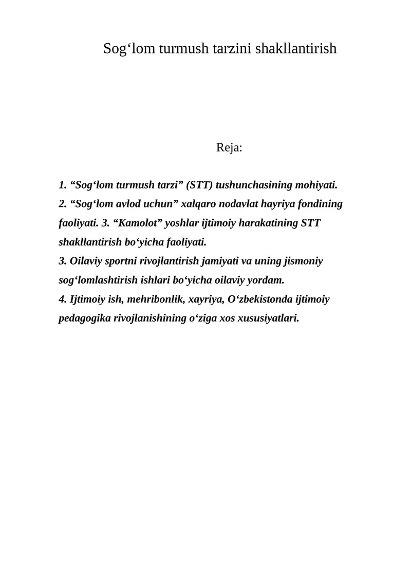 Sog‘lom turmush tarzini shakllantirish