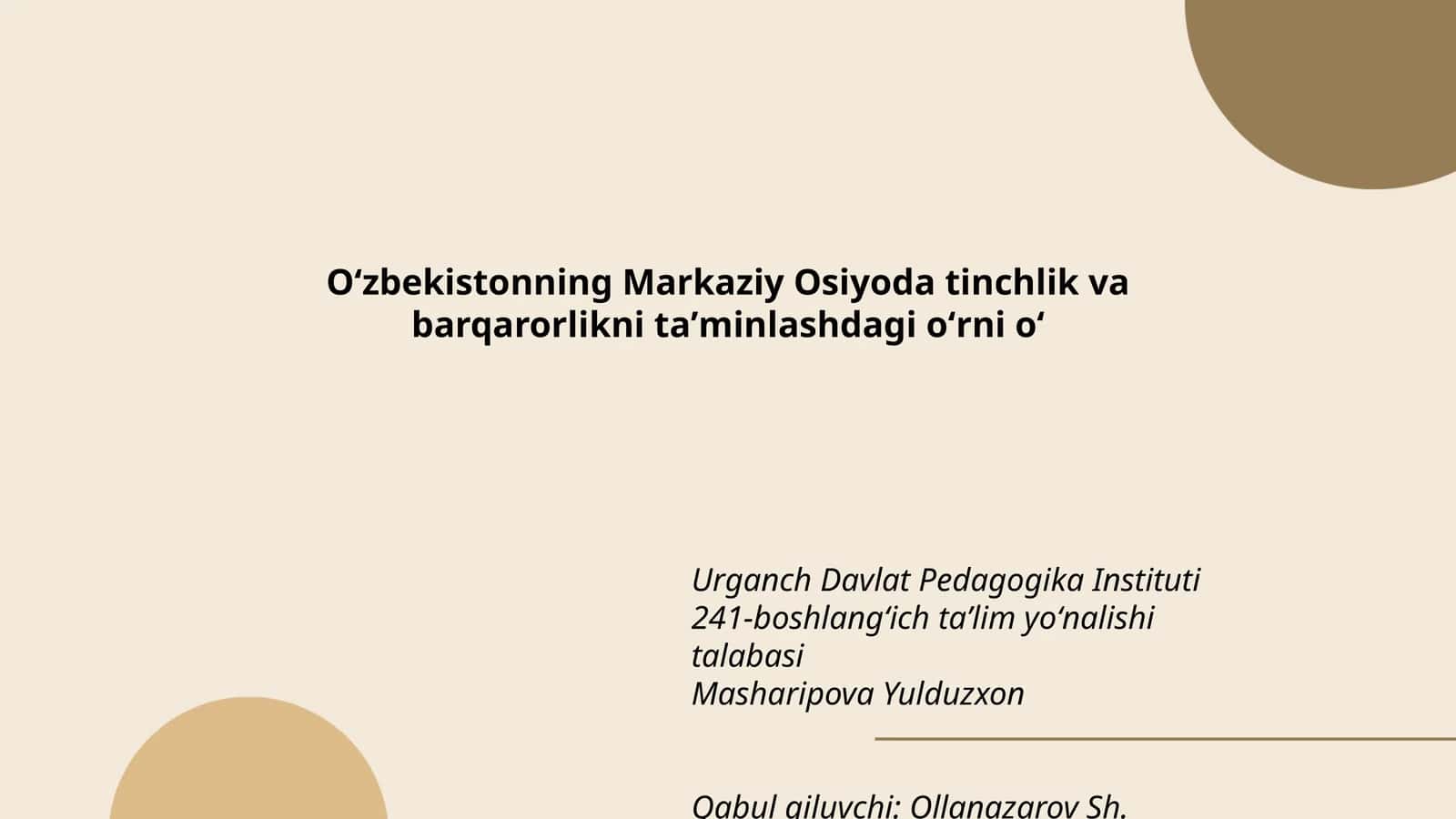 Urganch Davlat Pedagogika Instituti 241-boshlangʻich taʼlim yoʻnalishi talabasi