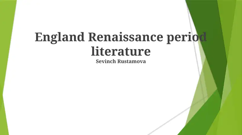 England Renaissance period literature