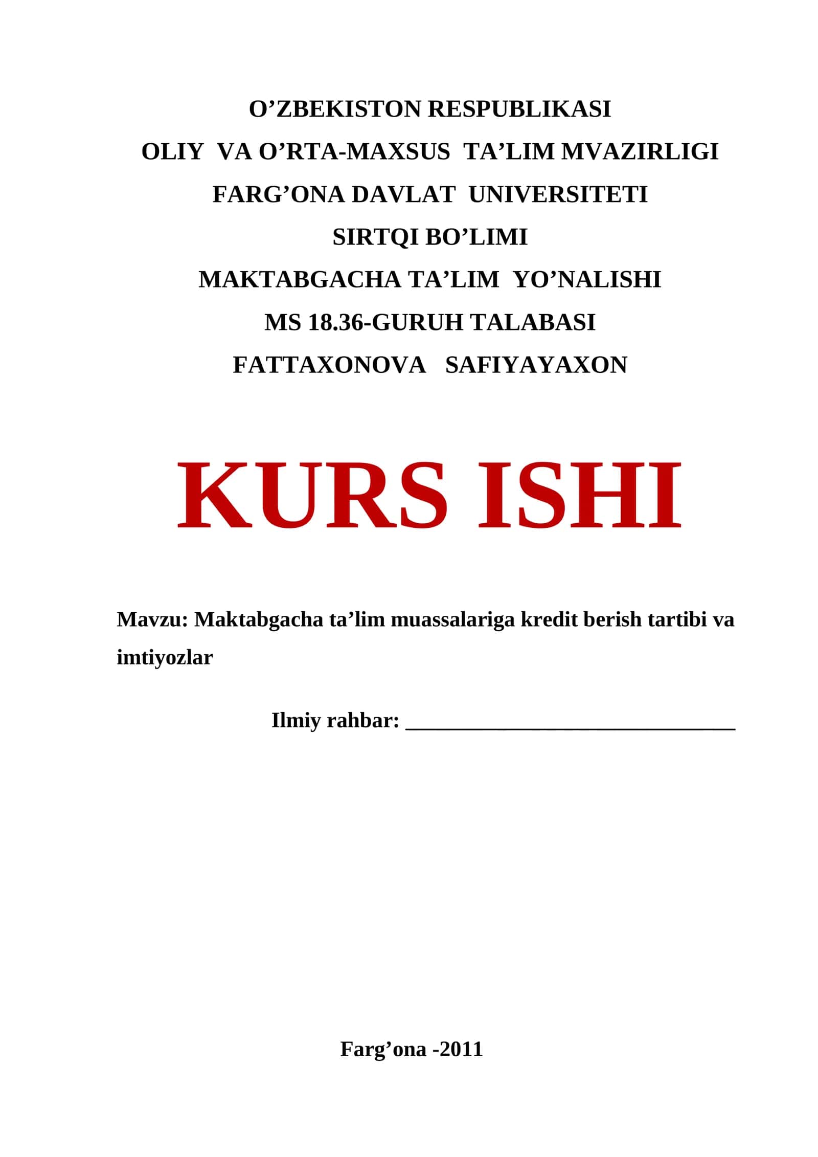 Maktabgacha ta’lim muassalariga kredit berish tartibi va imtiyozlar