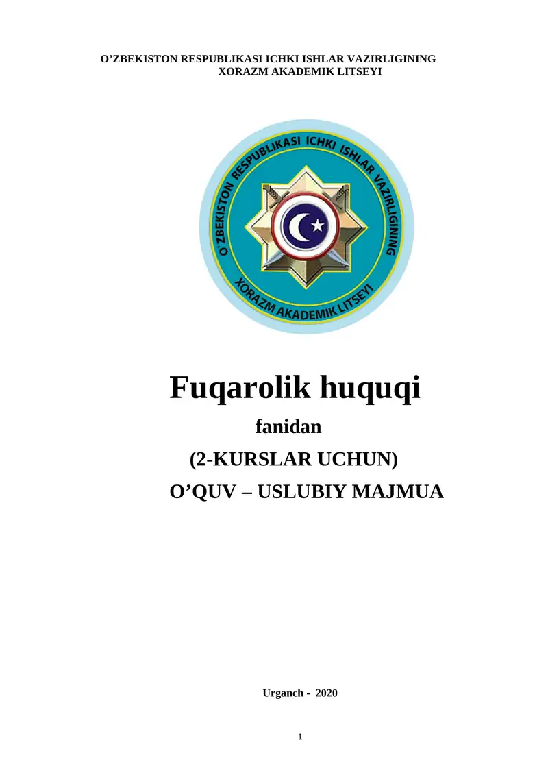 FUQAROLIK HUQUQI fanidan O’QUV - METОDIK MAJMUA
