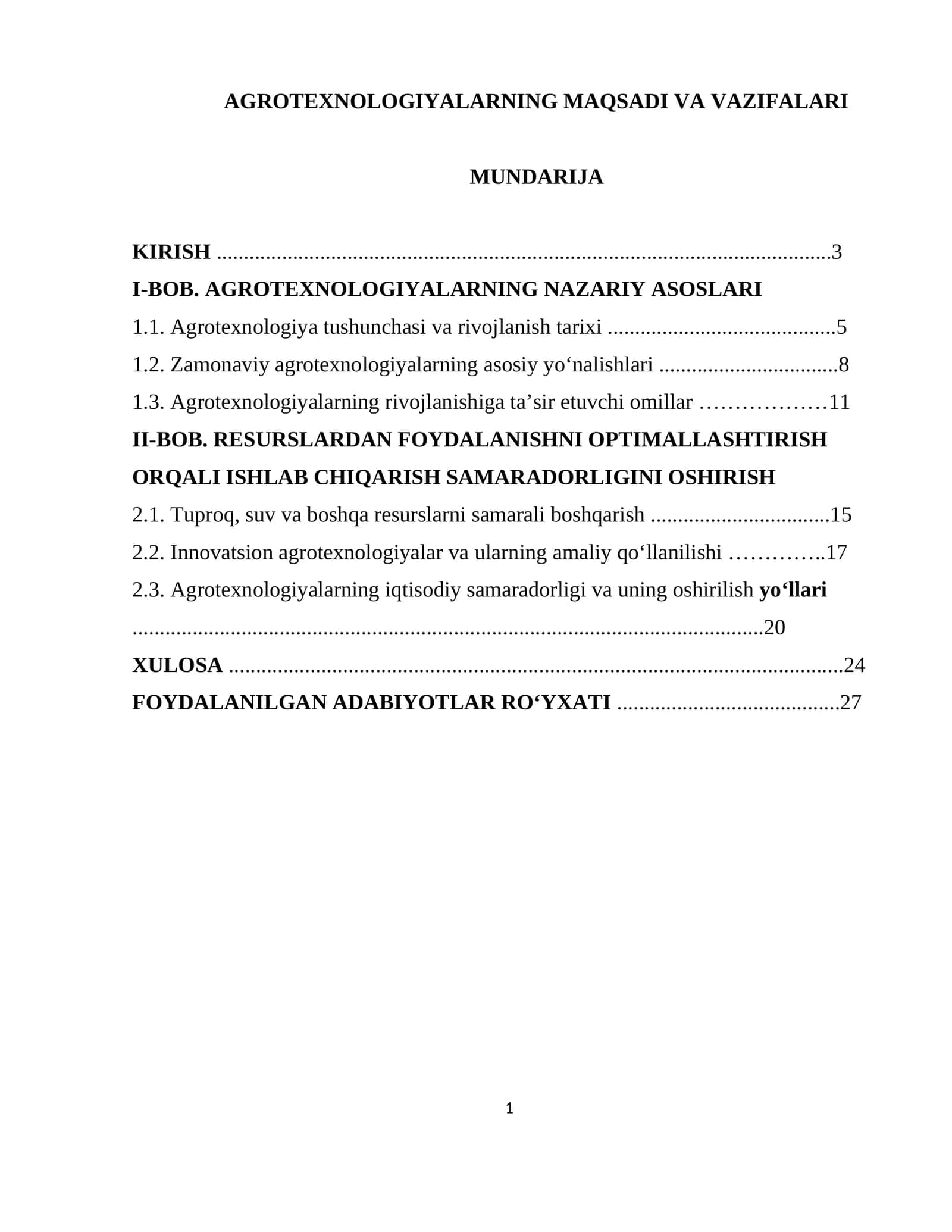 AGROTEXNOLOGIYALARNING MAQSADI VA VAZIFALARI