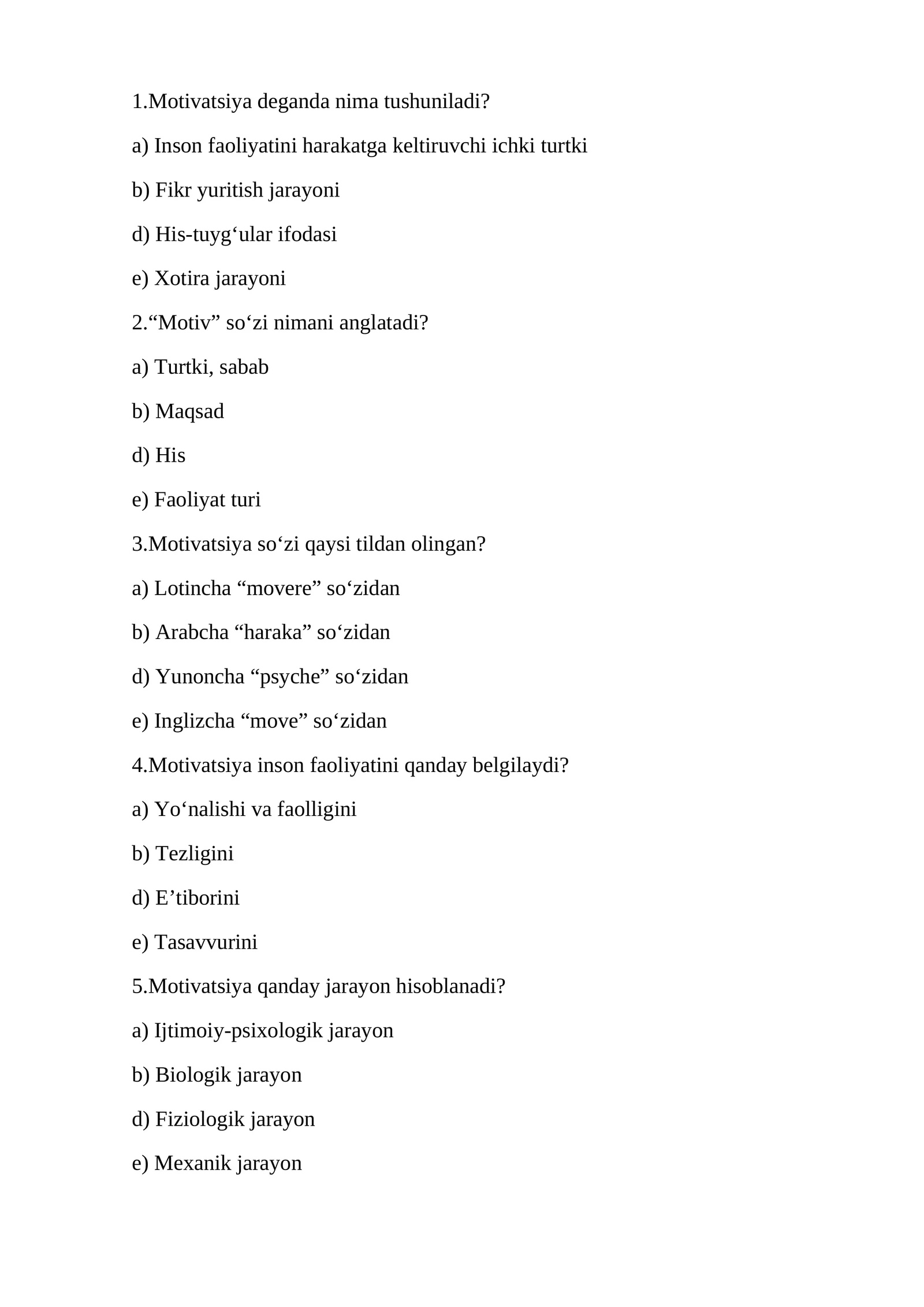 Umumiy psixologiya test