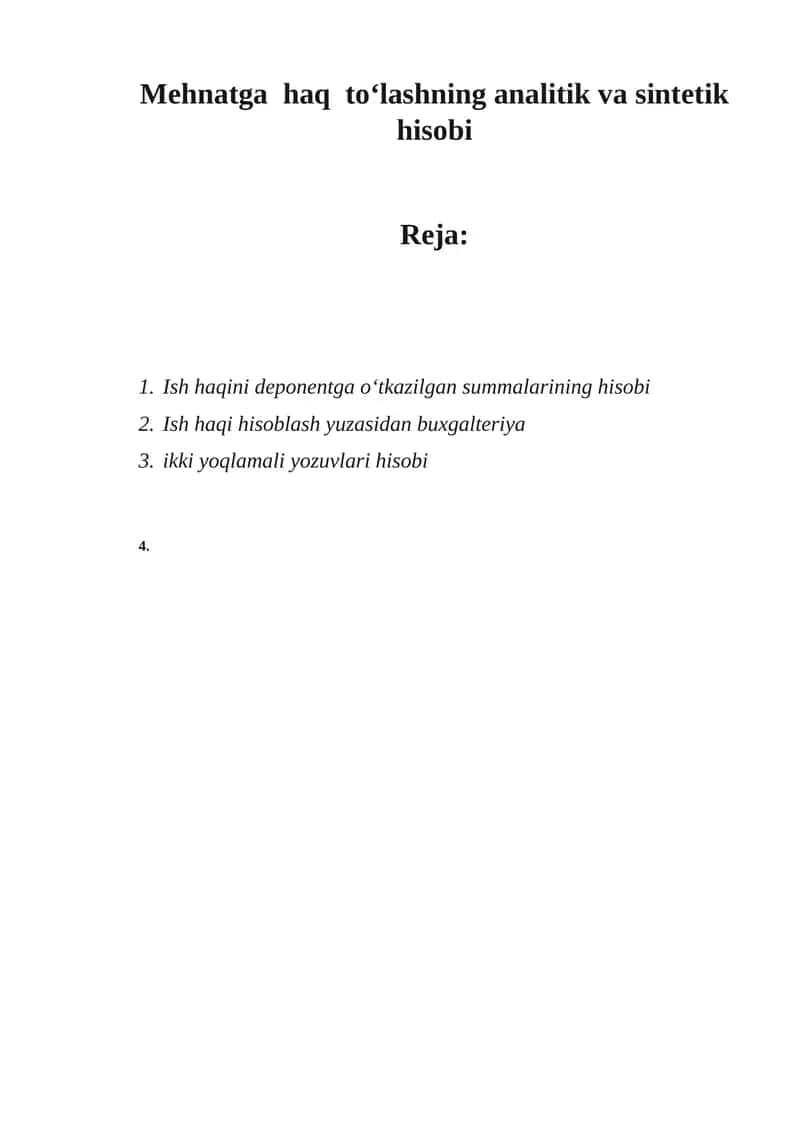 Mehnatga haq to‘lashning analitik va sintеtik hisobi