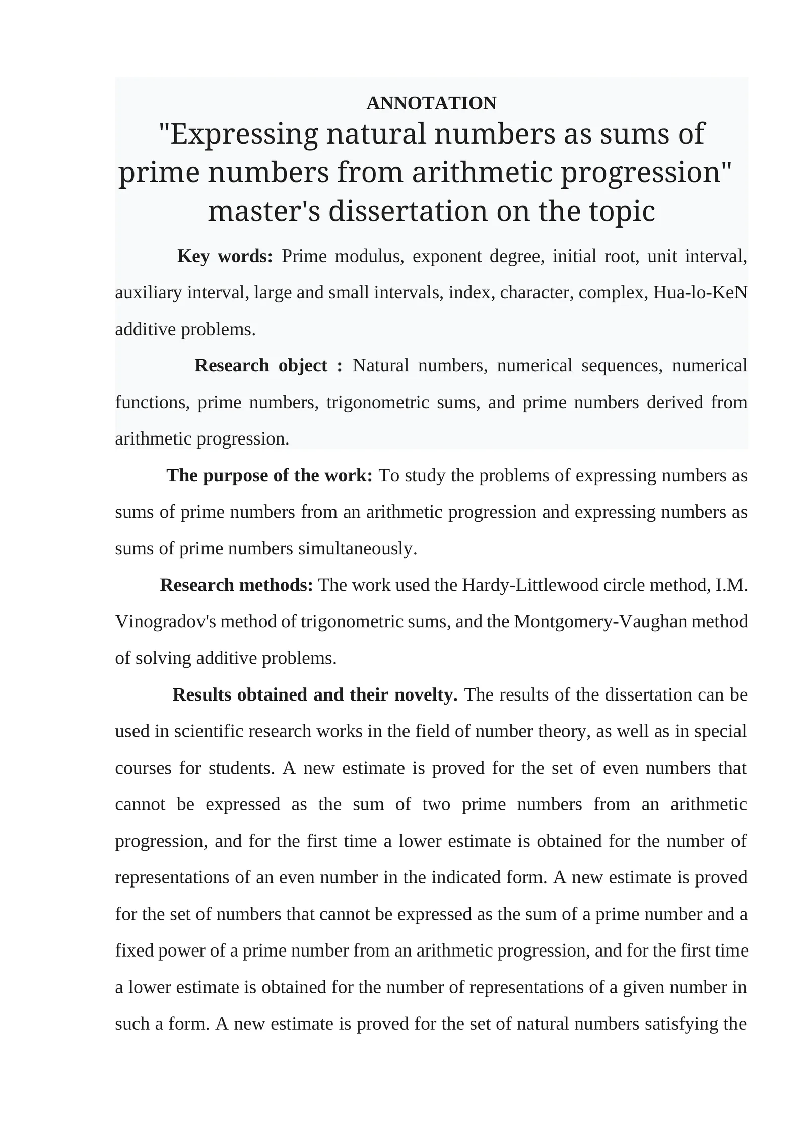 Expressing natural numbers as sums of prime numbers from arithmetic progression