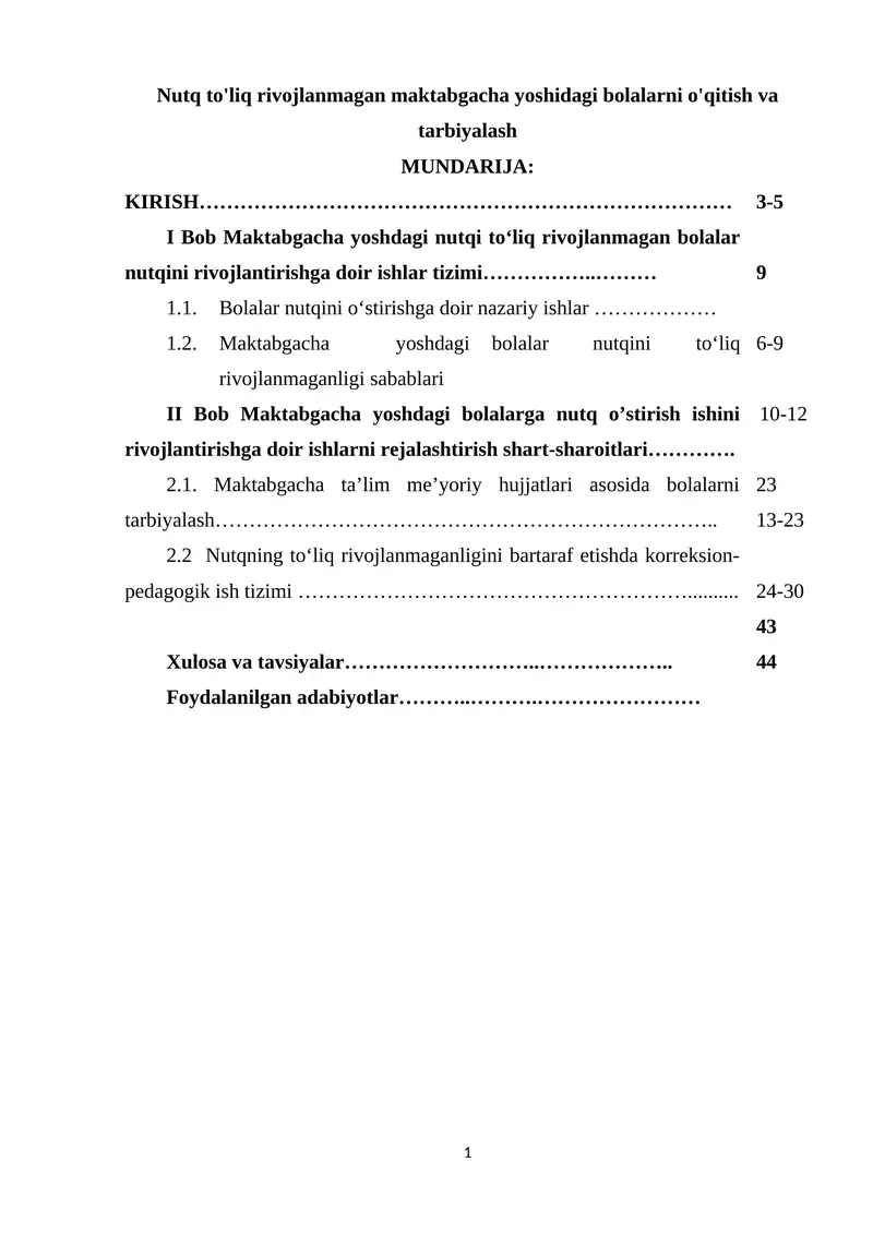 Nutq to'liq rivojlanmagan maktabgacha yoshidagi bolalarni o'qitish va tarbiyalash