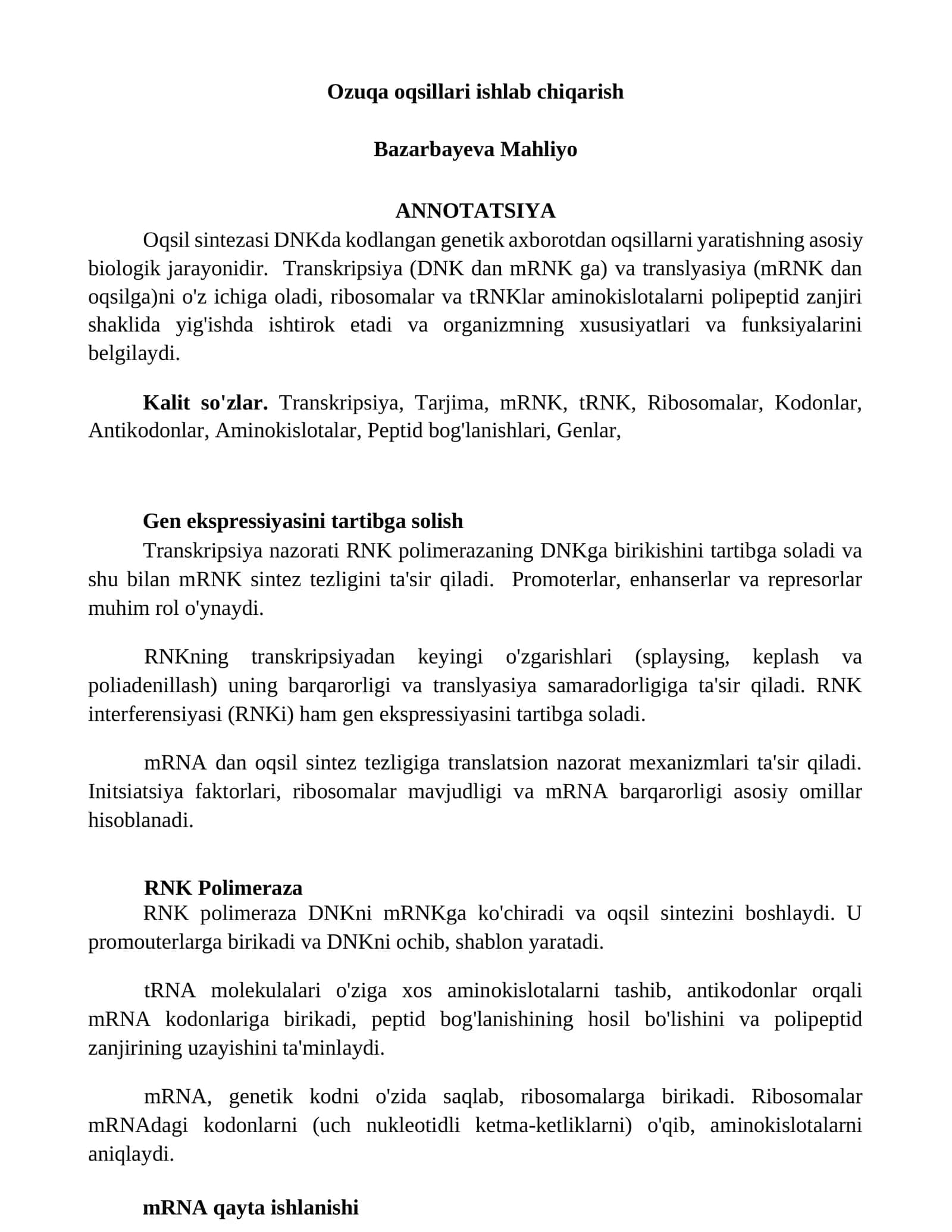 Ozuqa oqsillari ishlab chiqarish