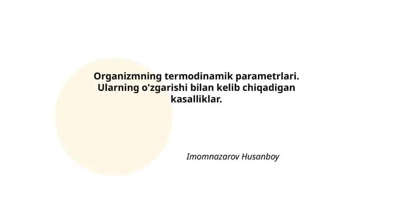 Organizmning termodinamik parametrlari