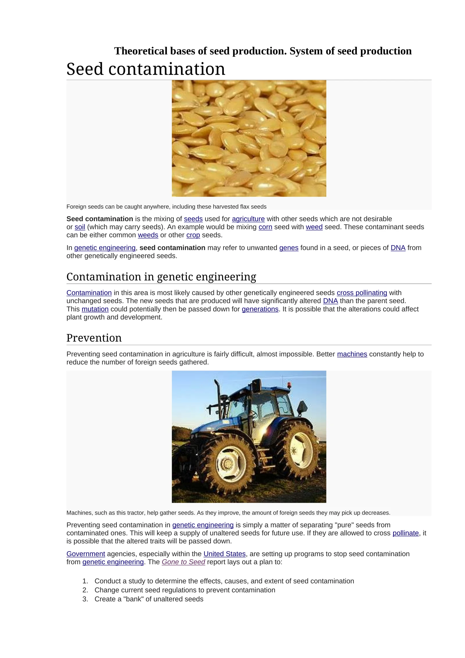 Theoretical bases of seed production. System of seed production
