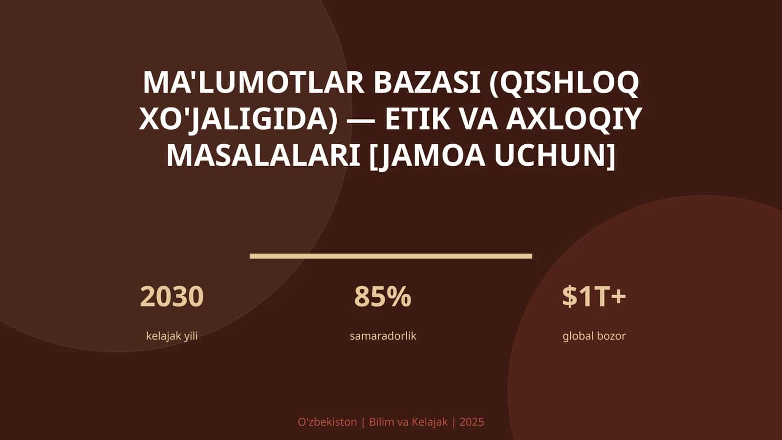 Ma'lumotlar bazasi (qishloq xo'jaligida) — etik va axloqiy masalalari [jamoa uchun]