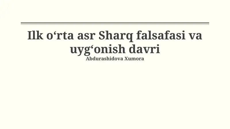 Ilk oʻrta asr Sharq falsafasi va uygʻonish davri