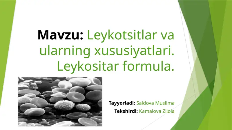 Leykotsitlar va ularning xususiyatlari