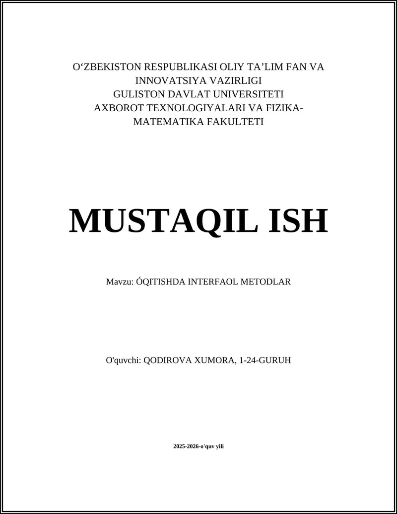 ÓQITISHDA INTERFAOL METODLAR