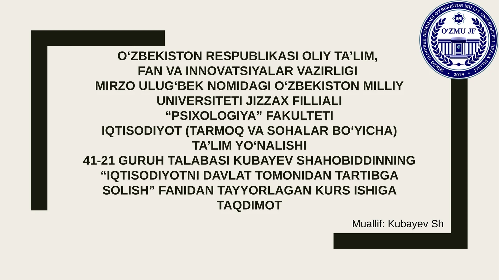 O‘zbekiston Milliy Universiteti Jizzax Filiali Psixologiya Fakulteti Kurs Ishi