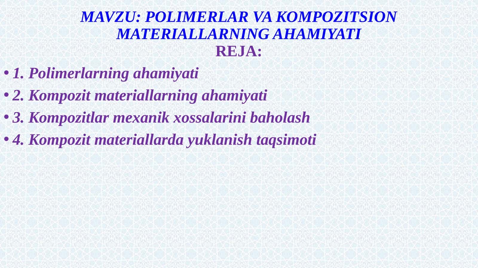 POLIMERLAR VA KOMPOZITSION MATERIALLARNING AHAMIYATI