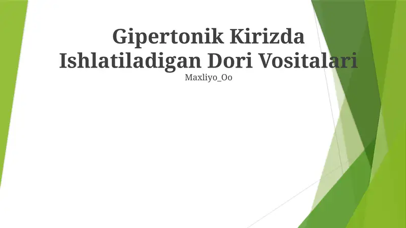 Gipertonik Kirizda Ishlatiladigan Dori Vositalari