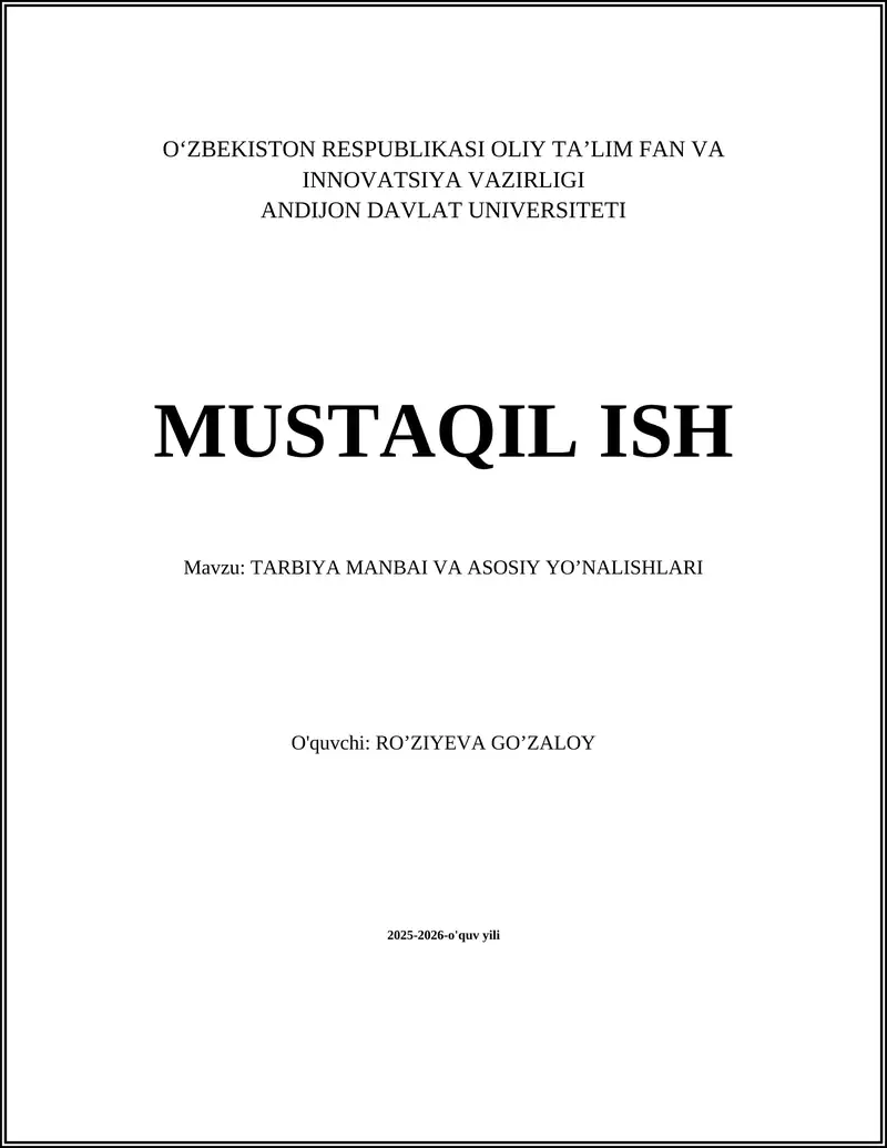 TARBIYA MANBAI VA ASOSIY YO’NALISHLARI