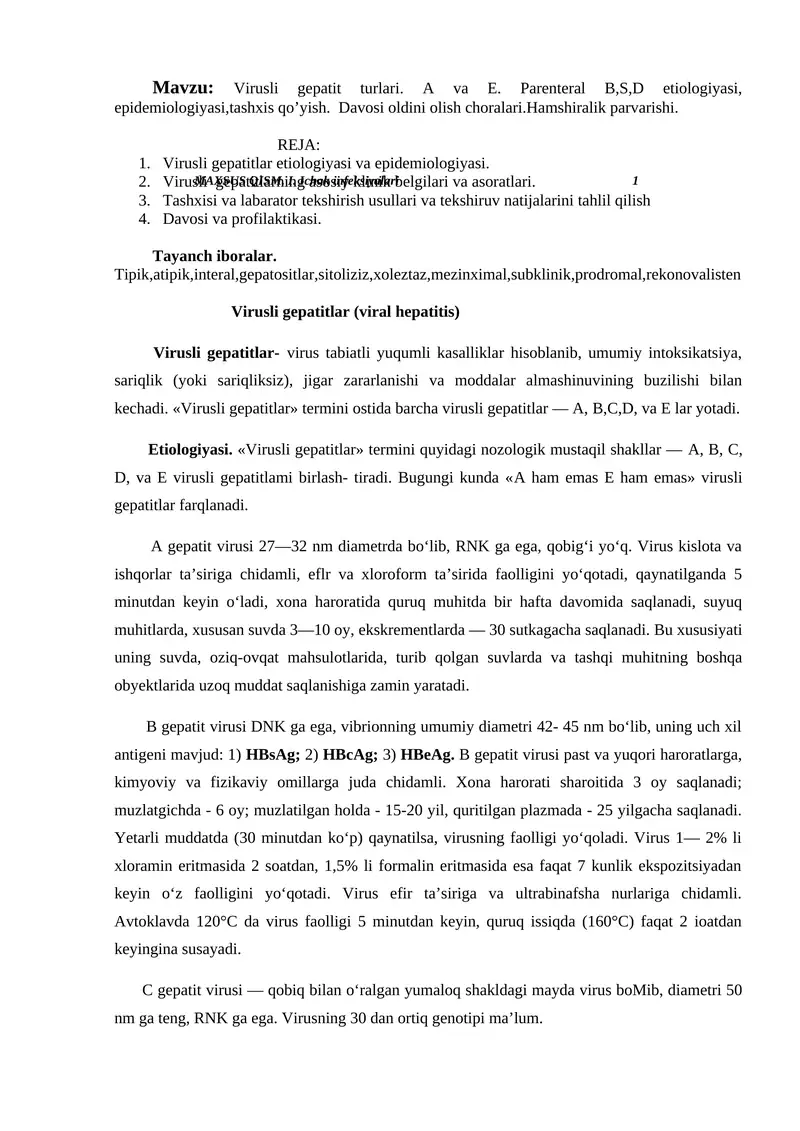 Virusli gepatitlar, epidemiologiya va parazitologiya