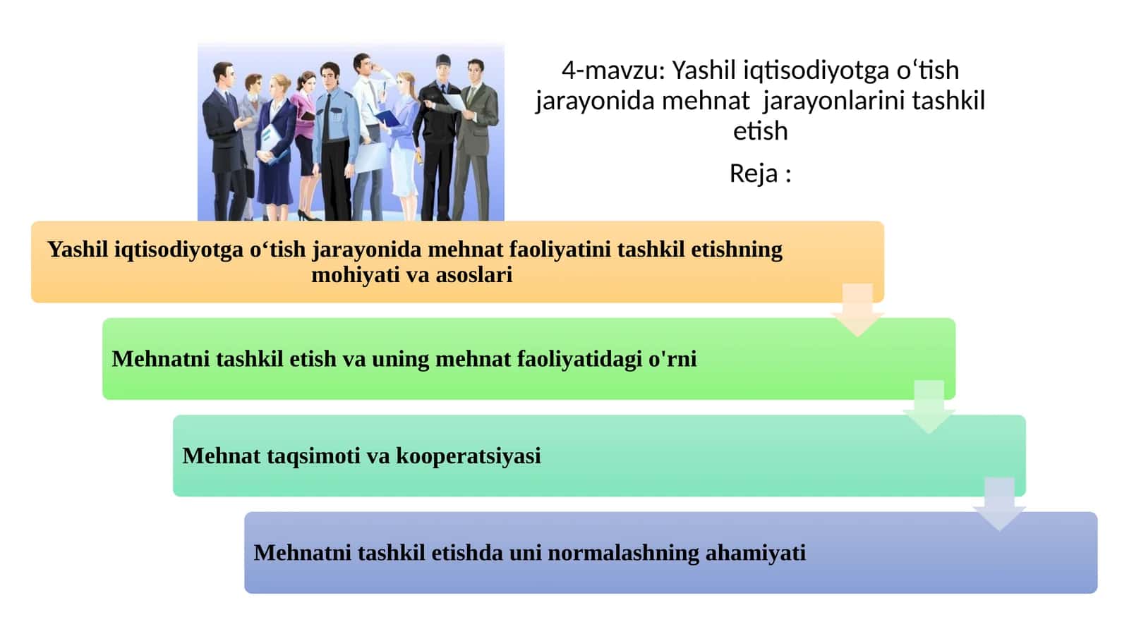 Yashil iqtisodiyotga o‘tish jarayonida mehnat jarayonlarini tashkil etish