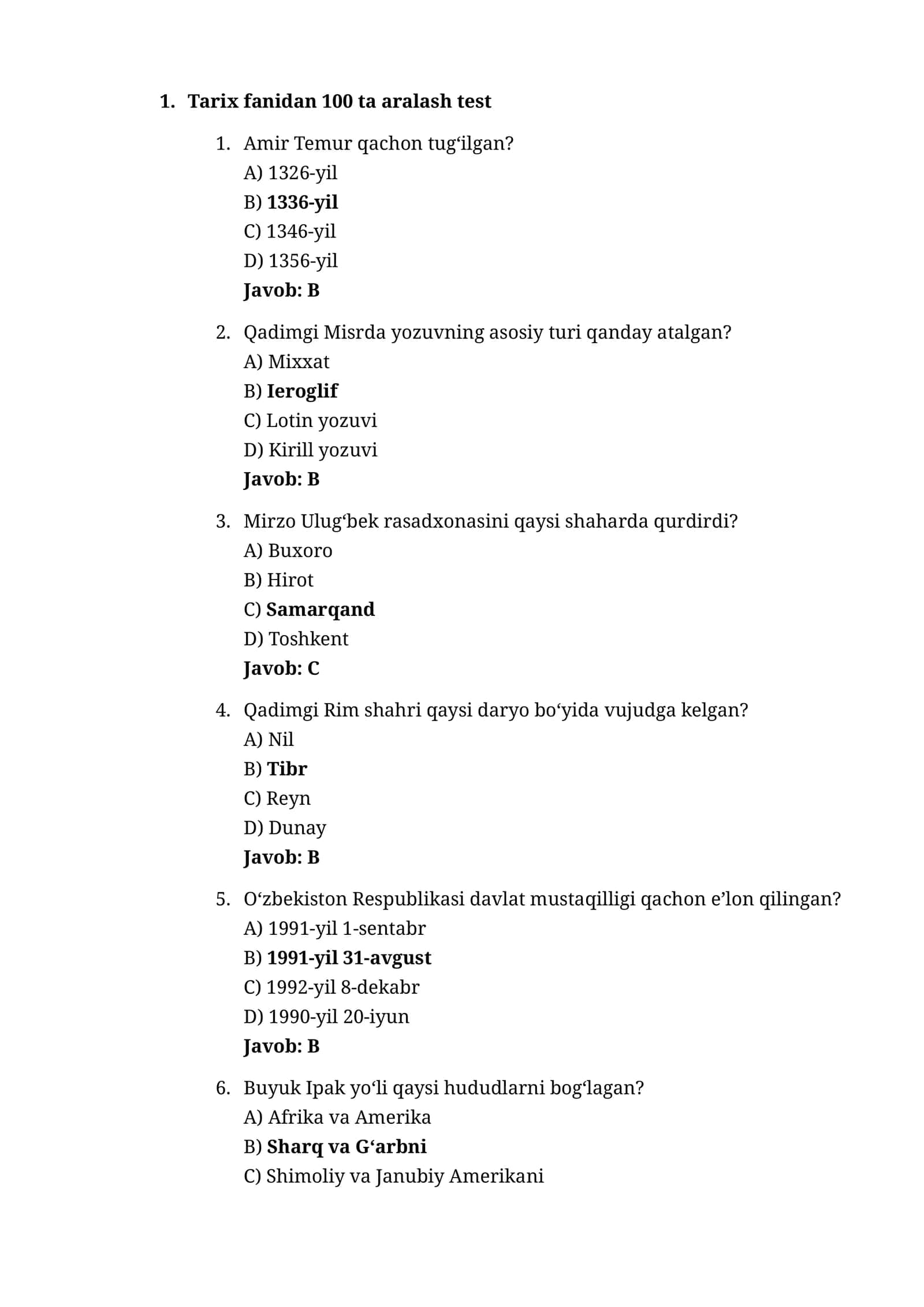 100 ta Aralash Test