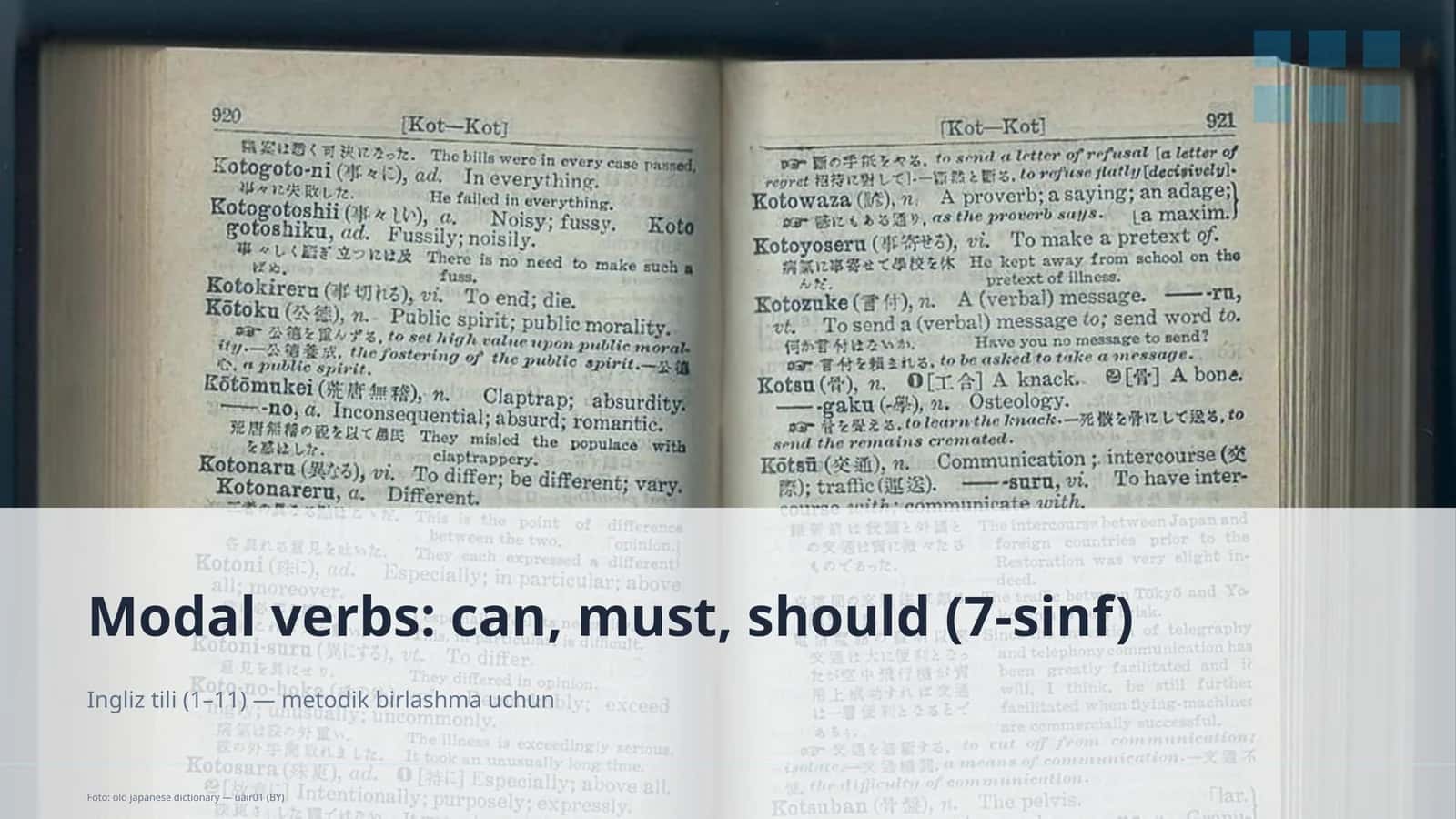 Modal verbs: can, must, should (7-sinf)