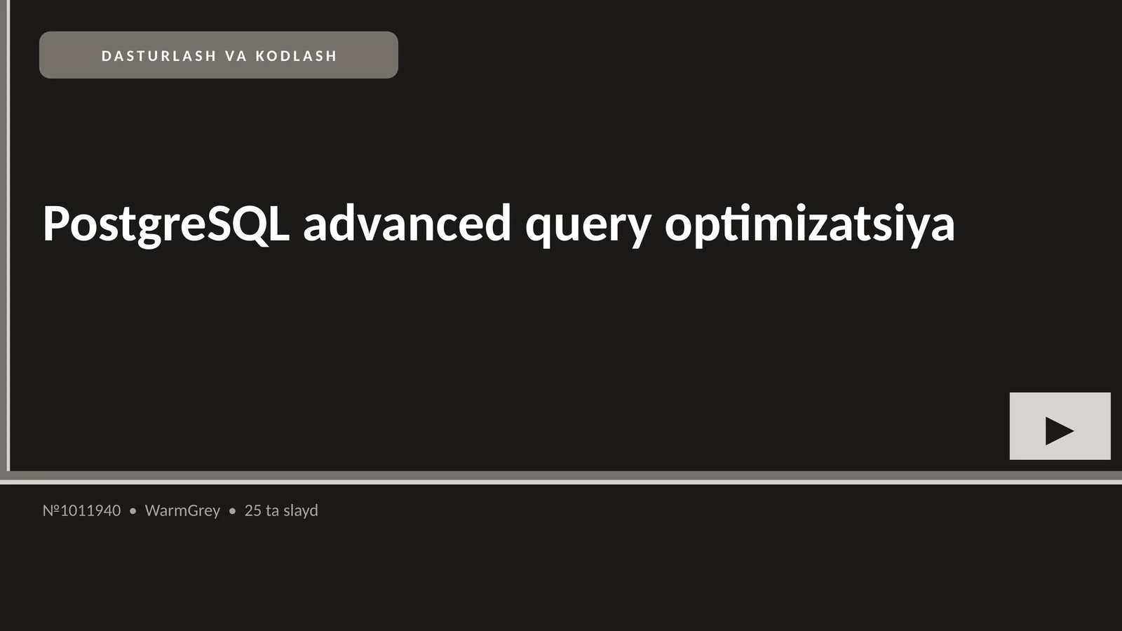 PostgreSQL advanced query optimizatsiya