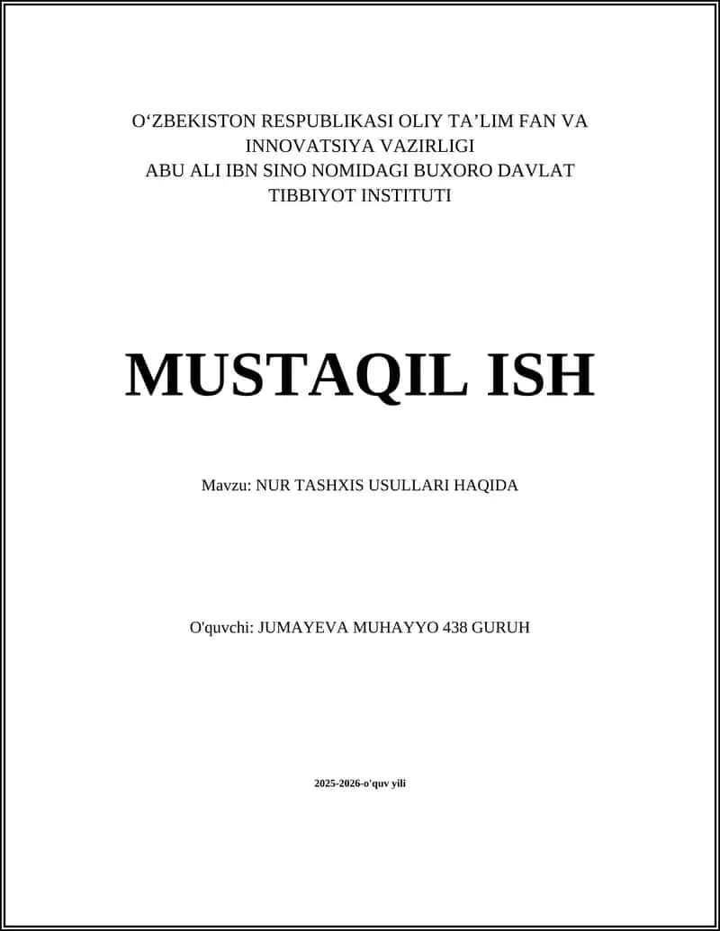 Nur Tashxis Usullari Haqida