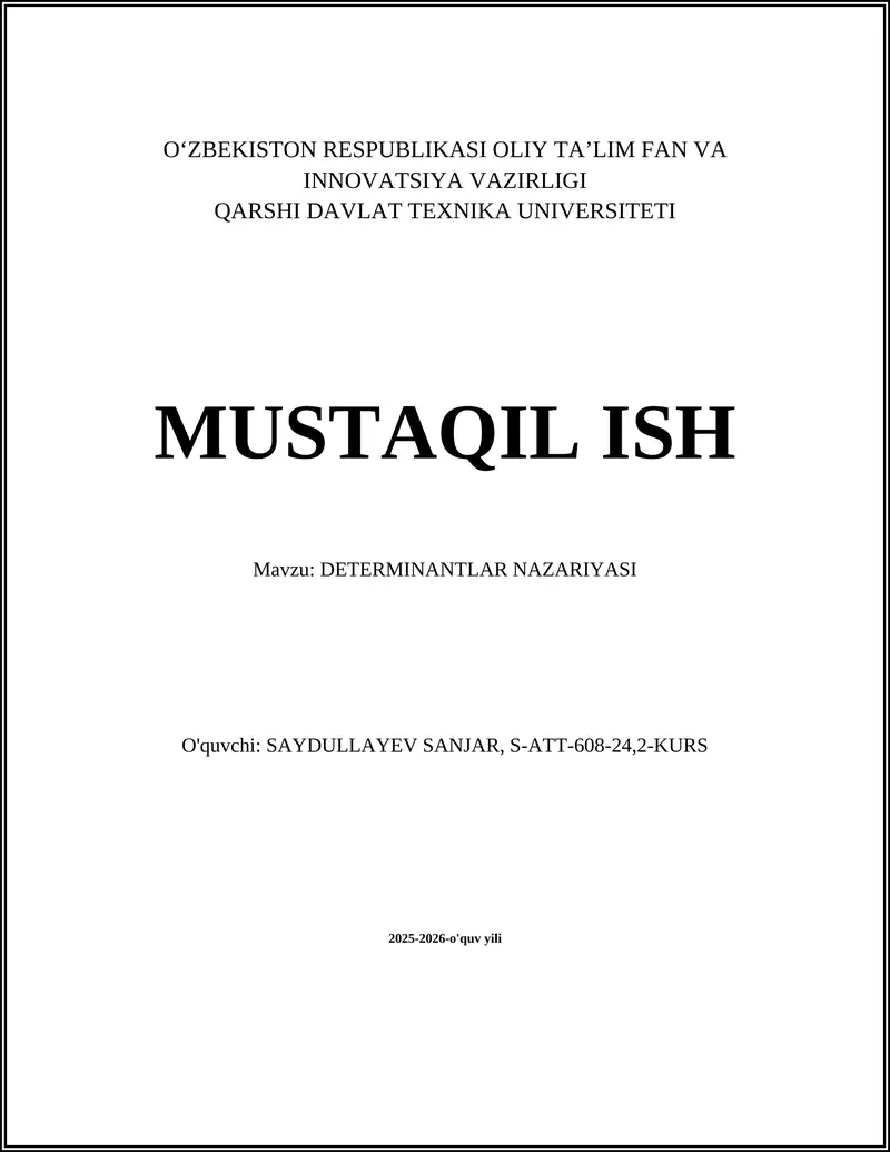 DETERMINANTLAR NAZARIYASI