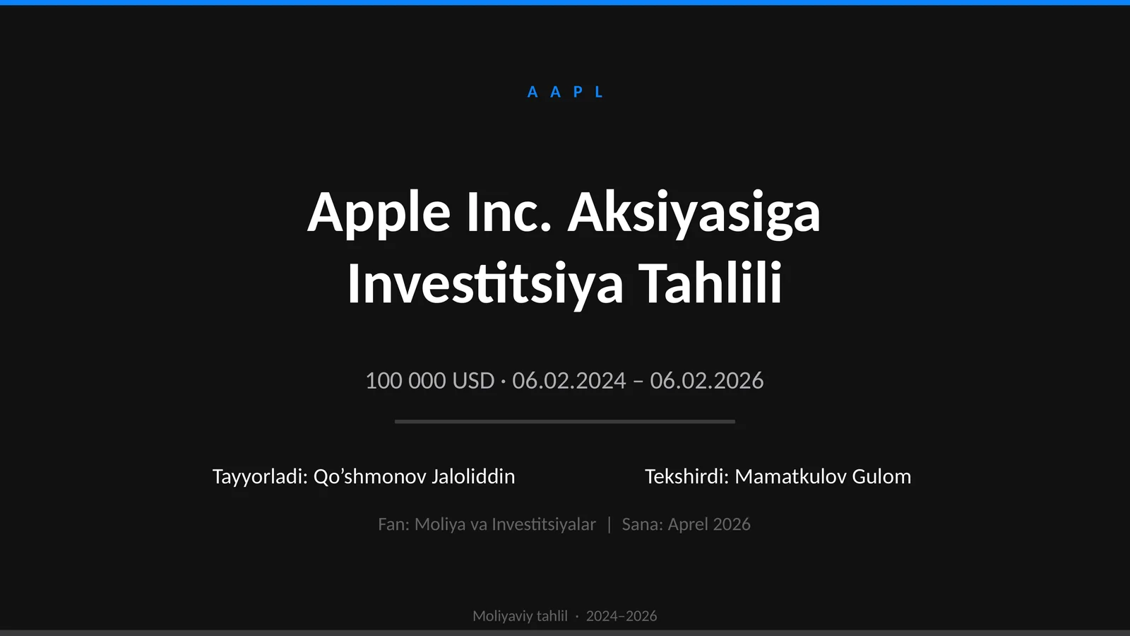 Apple Inc. Aksiyasiga Investitsiya Tahlili