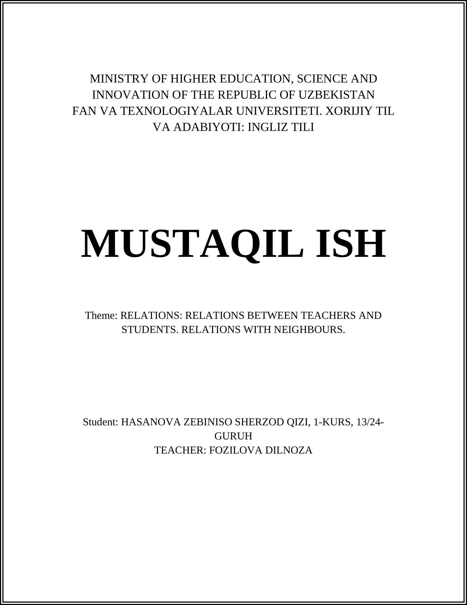 INGLIZ TILI MUSTAQIL ISH