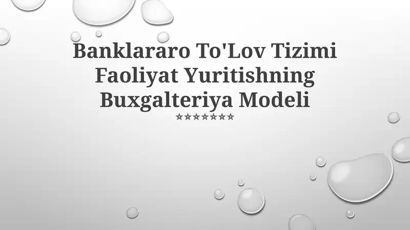 Banklararo To'Lov Tizimi Faoliyat Yuritishning Buxgalteriya Modeli